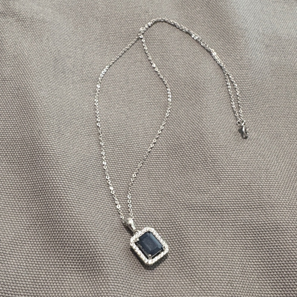 Sapphire & Diamond Silver 925 Stamped Necklace